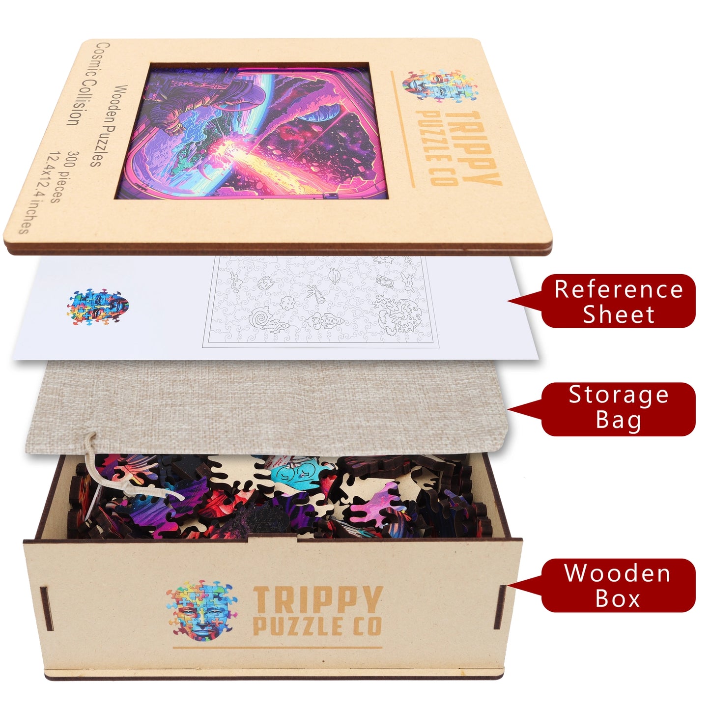Cosmic Collision 300 Piece Wooden Jigsaw Puzzle Trippy
