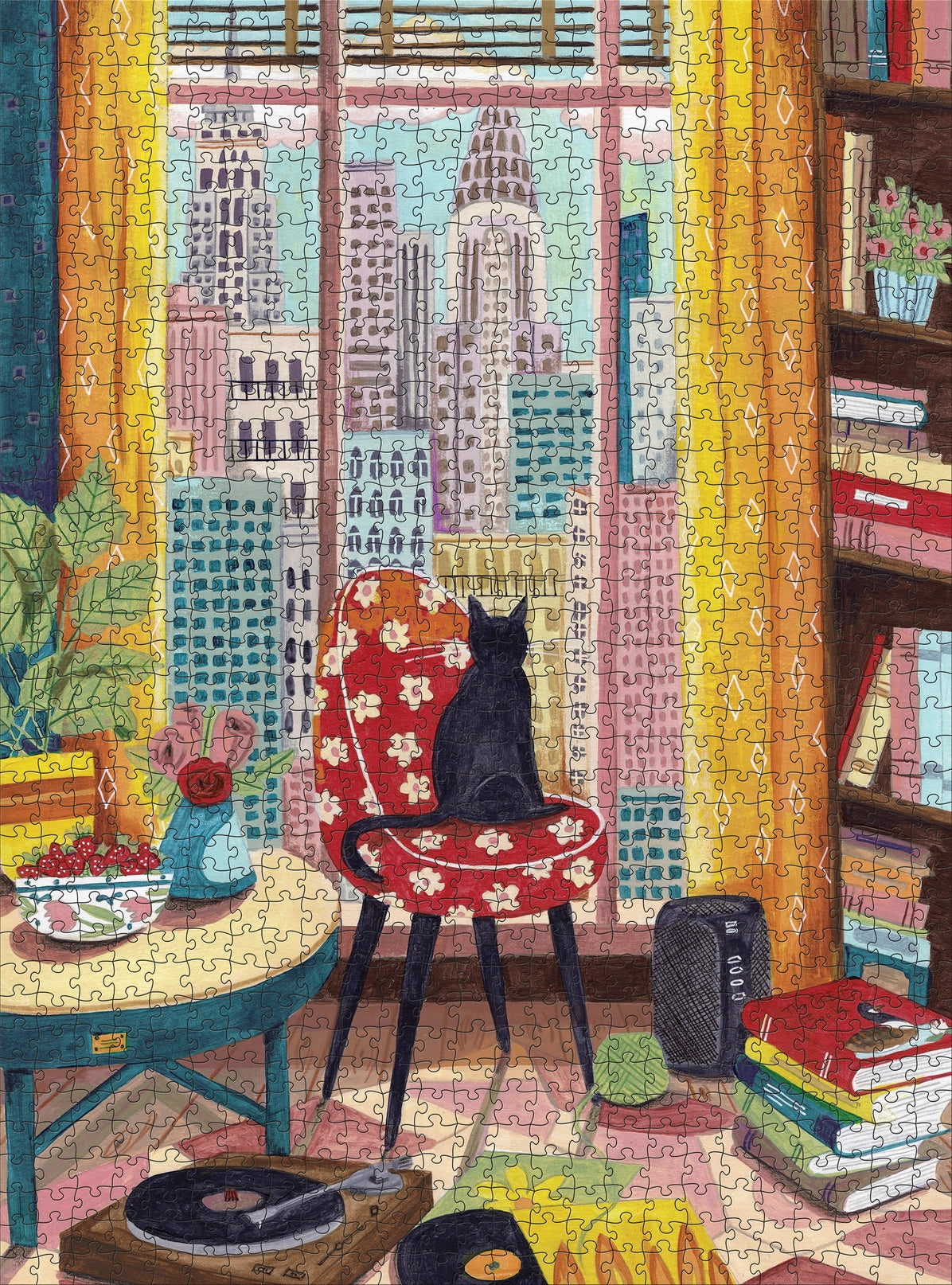 Black Cat in New York Window 1000 Piece Jigsaw Puzzle Pomegranate