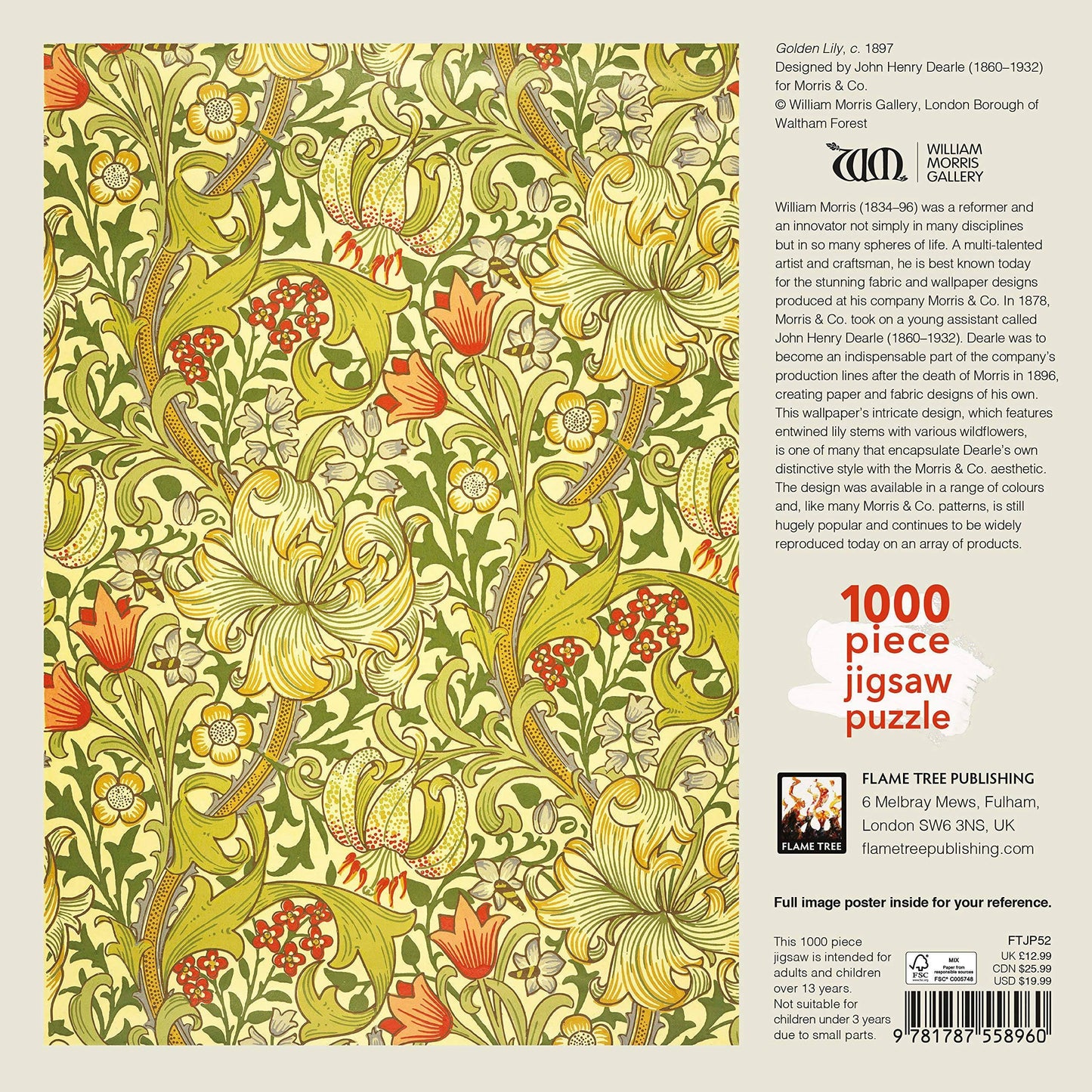 Golden Lily by William Morris 1000 Piece Jigsaw Puzzle Flame Tree