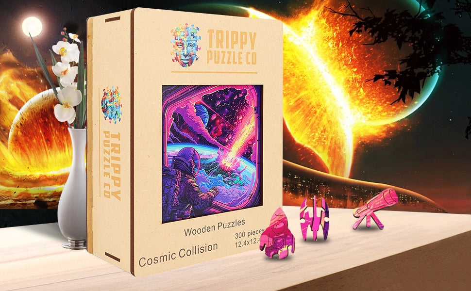 Cosmic Collision 300 Piece Wooden Jigsaw Puzzle Trippy