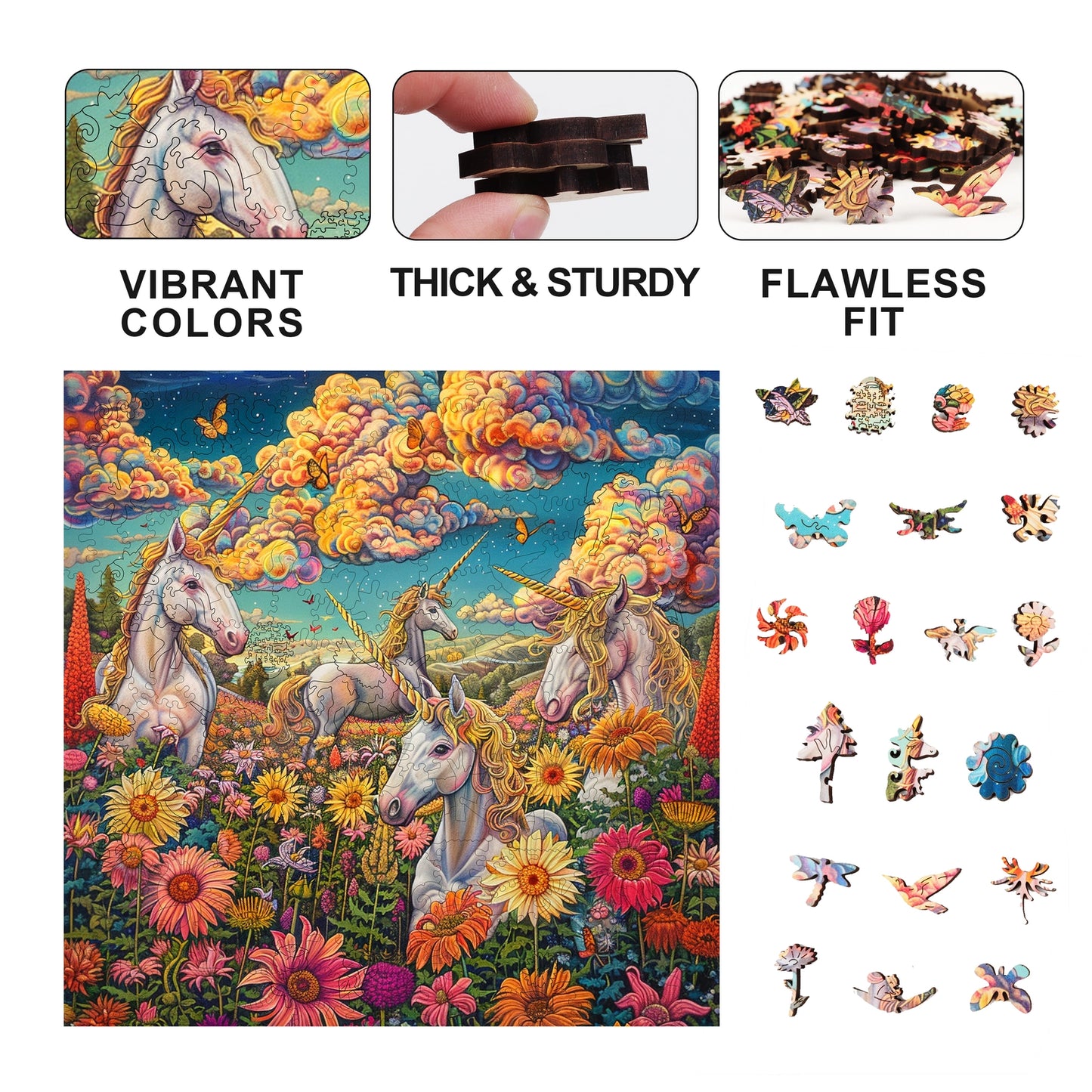 Unicorn Utopia 300 Piece Wooden Jigsaw Puzzle Trippy