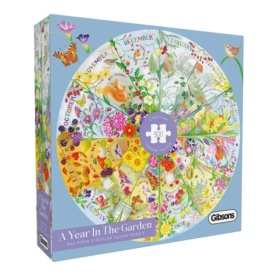 A Year in the Garden 500 Piece Round Jigsaw Puzzle Gibsons