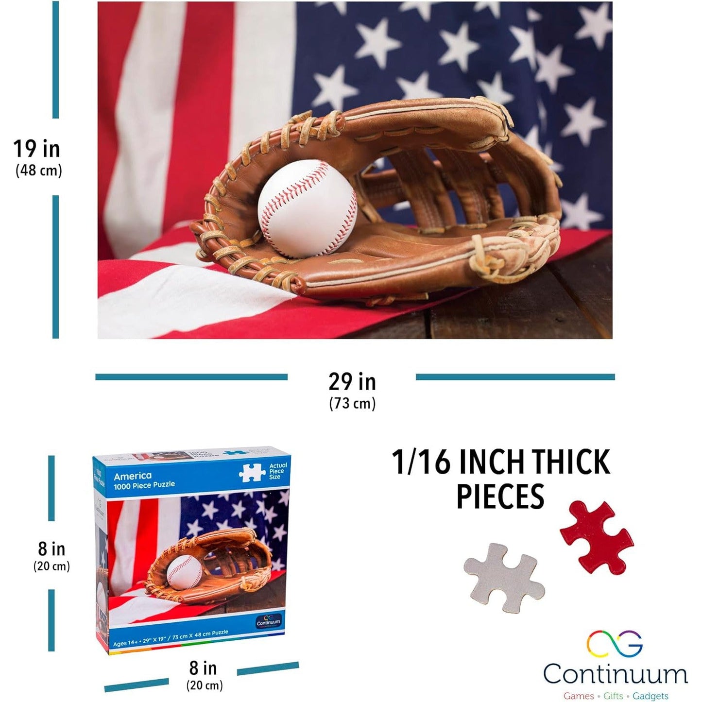 American Flag & Baseball Mitt 1000 Piece Jigsaw Puzzle Continuum