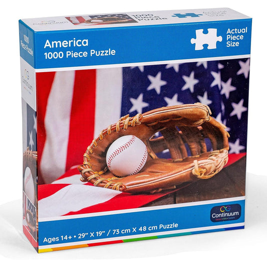 American Flag & Baseball Mitt 1000 Piece Jigsaw Puzzle Continuum