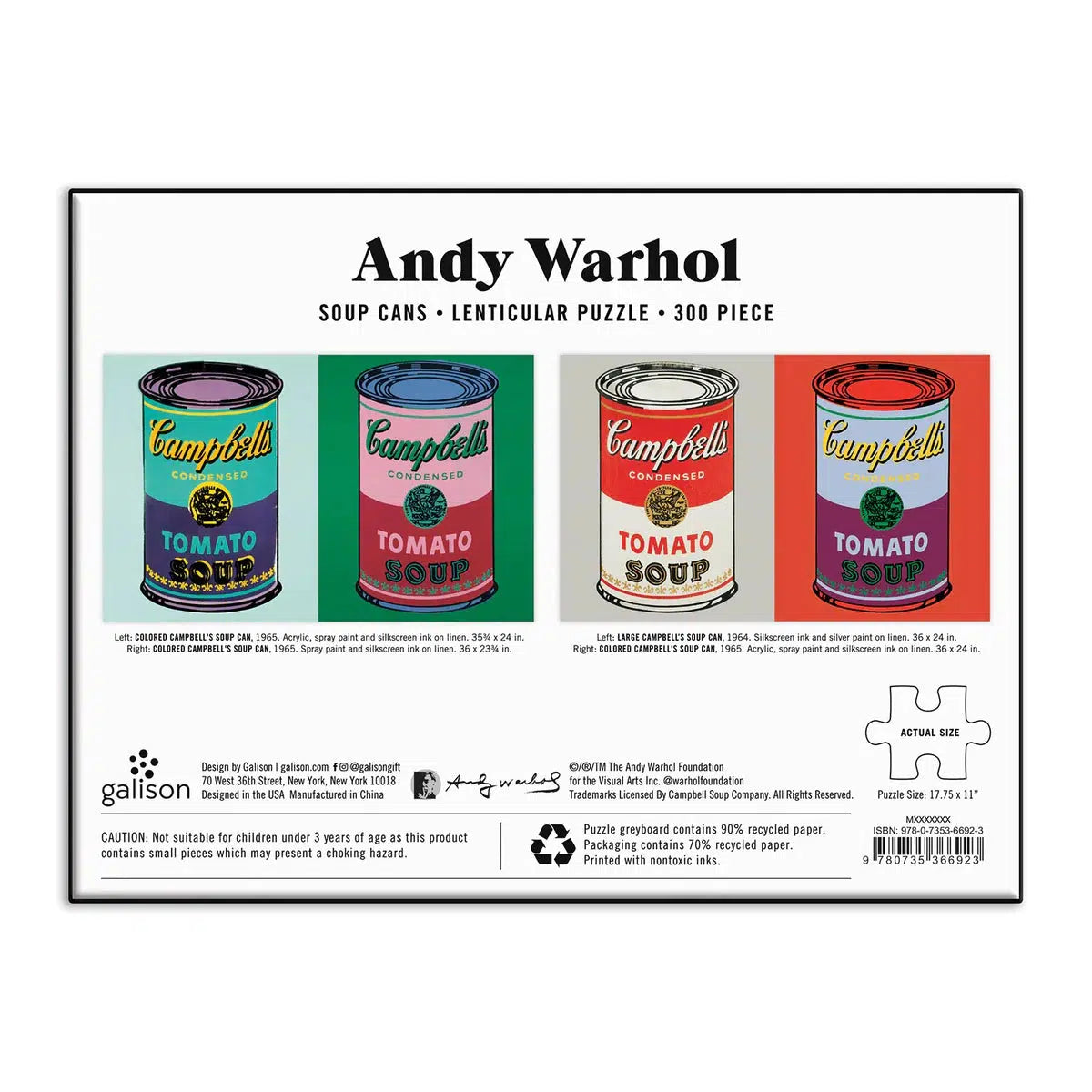 Andy Warhol Soup Cans 300 Piece Lenticular Jigsaw Puzzle Galison