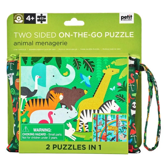 Animal Menagerie "On-the-Go" 49 Piece Double-Sided Jigsaw Puzzle Chronicle