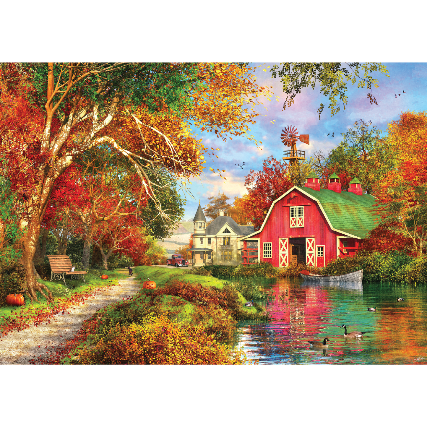 Autumn Barn 500 Piece Jigsaw Puzzle in Shaped Box Springbok