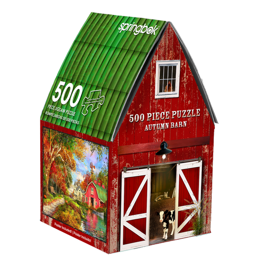 Autumn Barn 500 Piece Jigsaw Puzzle in Shaped Box Springbok