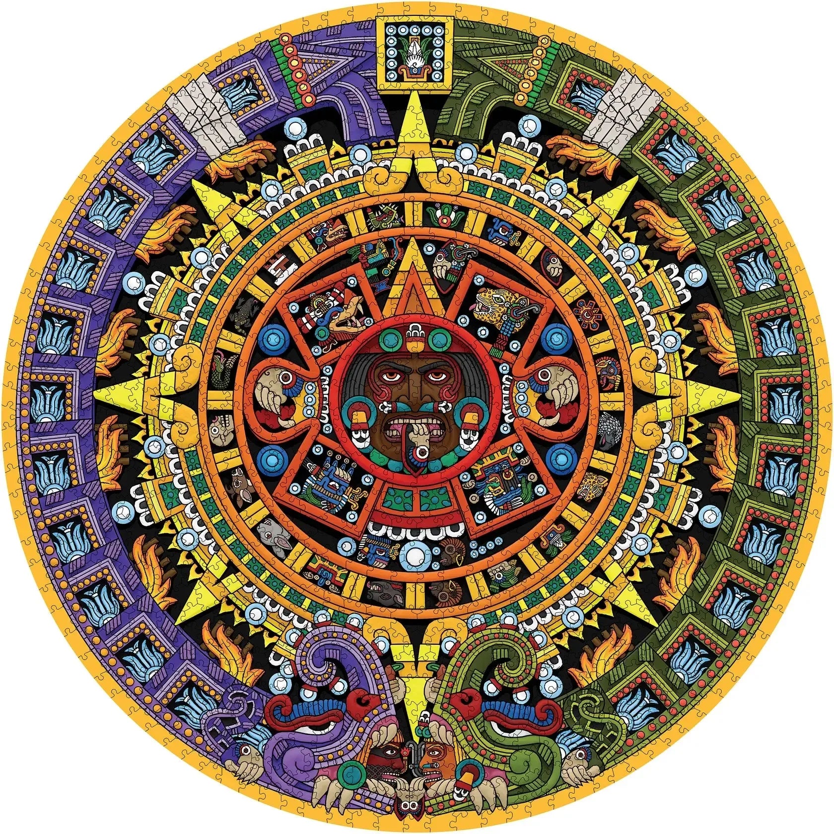 Aztec Sun Stone 1000 Piece Circular Jigsaw Puzzle Pomegranate