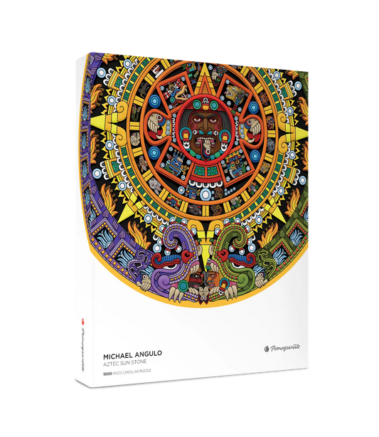Aztec Sun Stone 1000 Piece Circular Jigsaw Puzzle Pomegranate