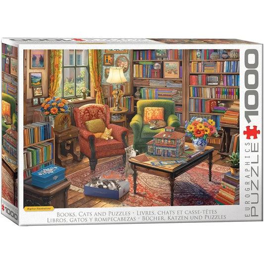 Books, Cats & Puzzles 1000 Piece Jigsaw Puzzle Eurographics