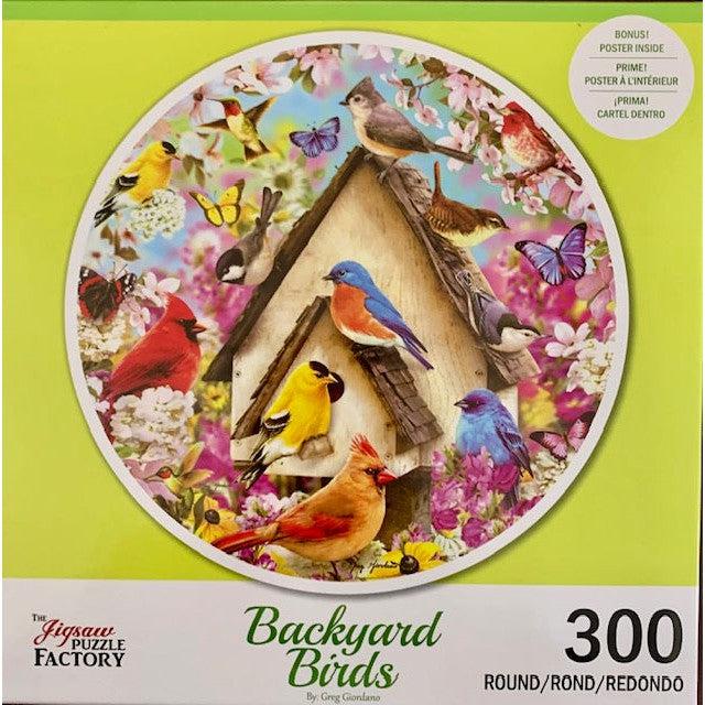 Busy Birdhouse Backyard Birds 300 Piece Round Jigsaw Puzzle Leap Year