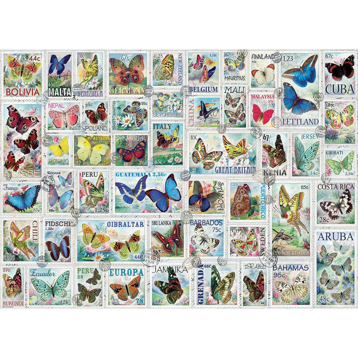 Butterflies Vintage Stamps 500 Piece Jigsaw Puzzle Eurographics