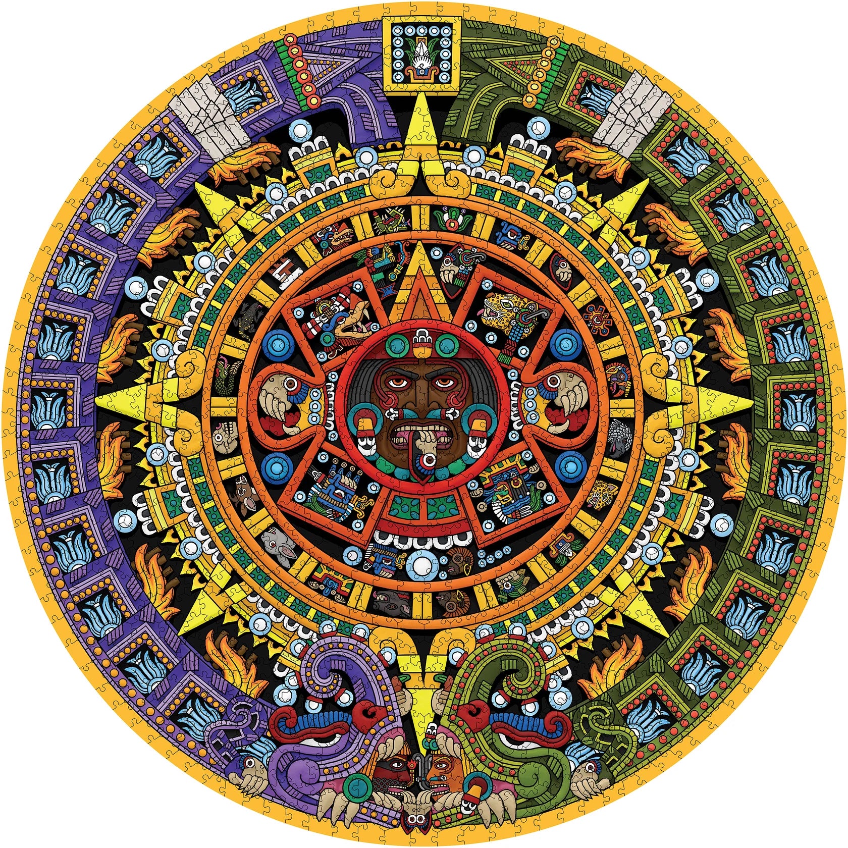 Aztec Sun Stone 1000 Piece Circular Jigsaw Puzzle Pomegranate