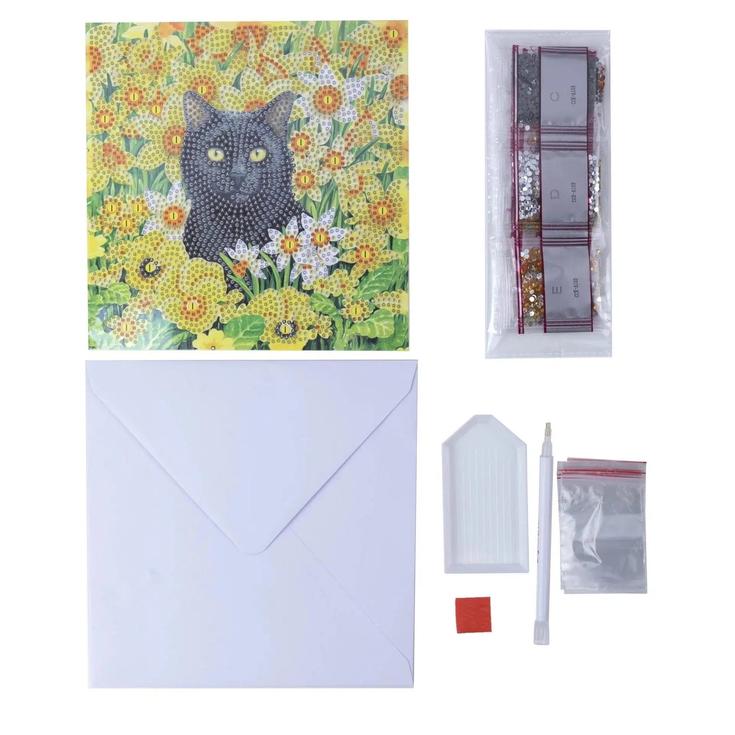 Cat Amongst the Flowers Crystal Art Card Kit Craft Buddy