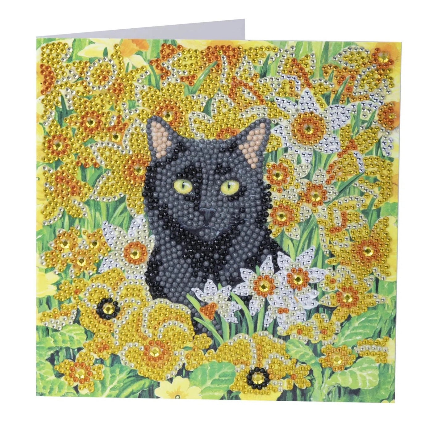 Cat Amongst the Flowers Crystal Art Card Kit Craft Buddy