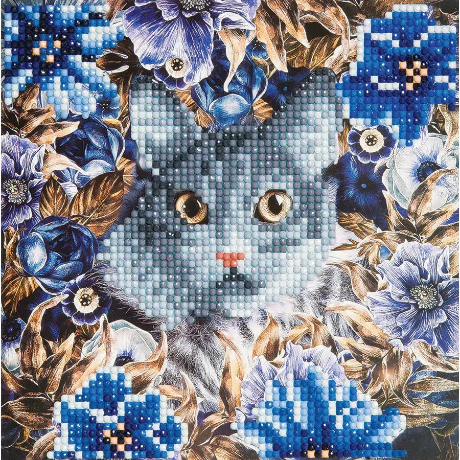 Cat & Flowers Crystal Art Card Kit Craft Buddy