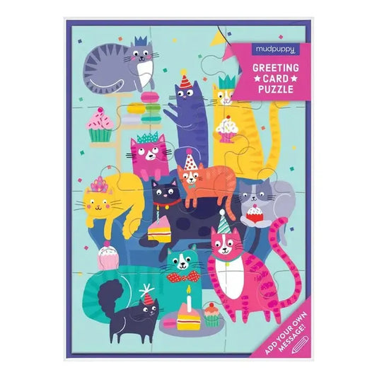 Cat Party Birthday Greeting Card 12 Piece Jigsaw Puzzle Mudpuppy