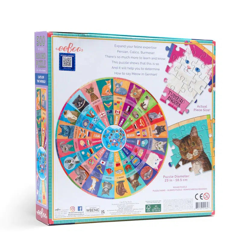 Cats of the World 500 Piece Round Jigsaw Puzzle eeBoo