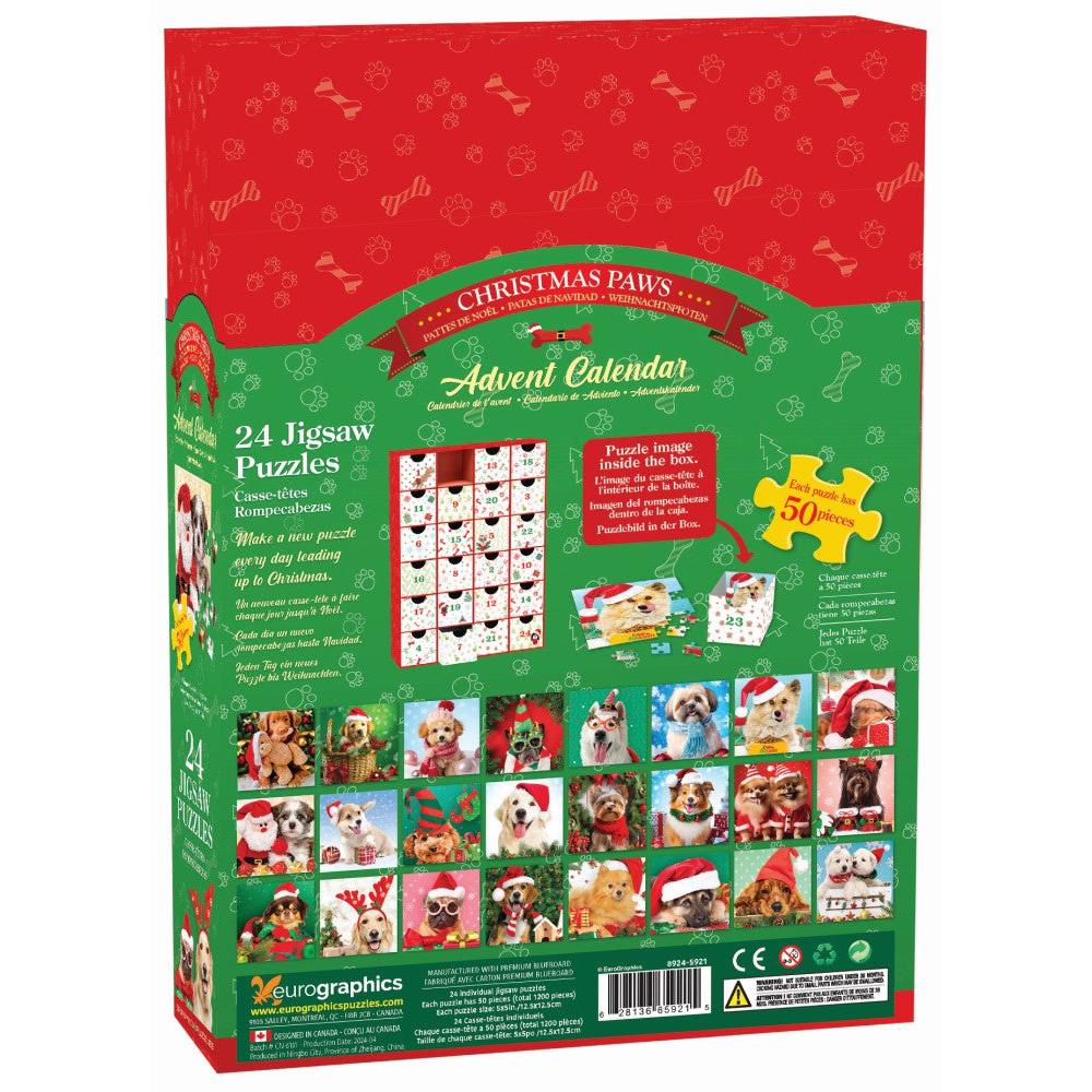 Christmas Paws Advent Calendar - 24 Set of 50 Piece Mini Jigsaw Puzzles Eurographics