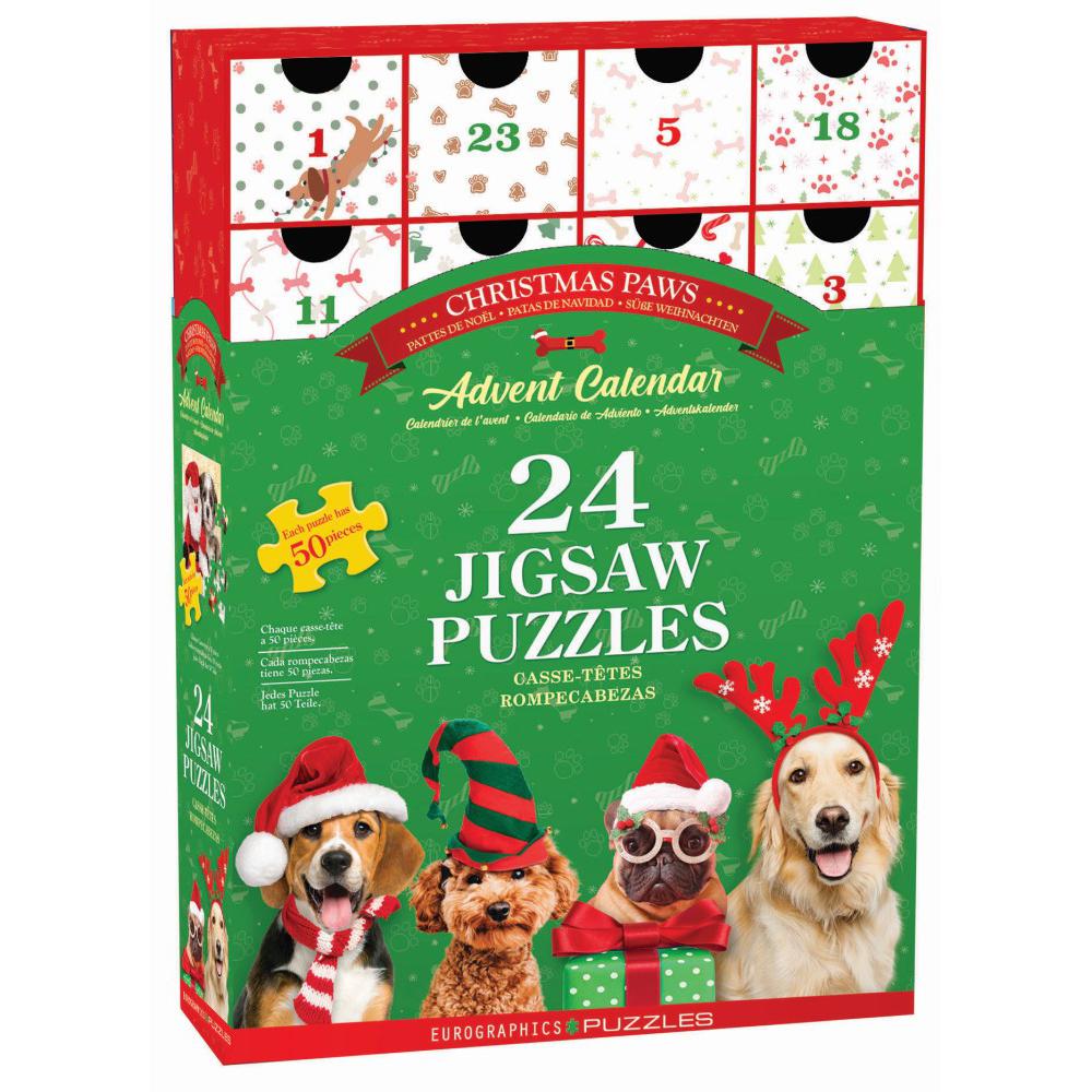 Christmas Paws Advent Calendar - 24 Set of 50 Piece Mini Jigsaw Puzzles Eurographics