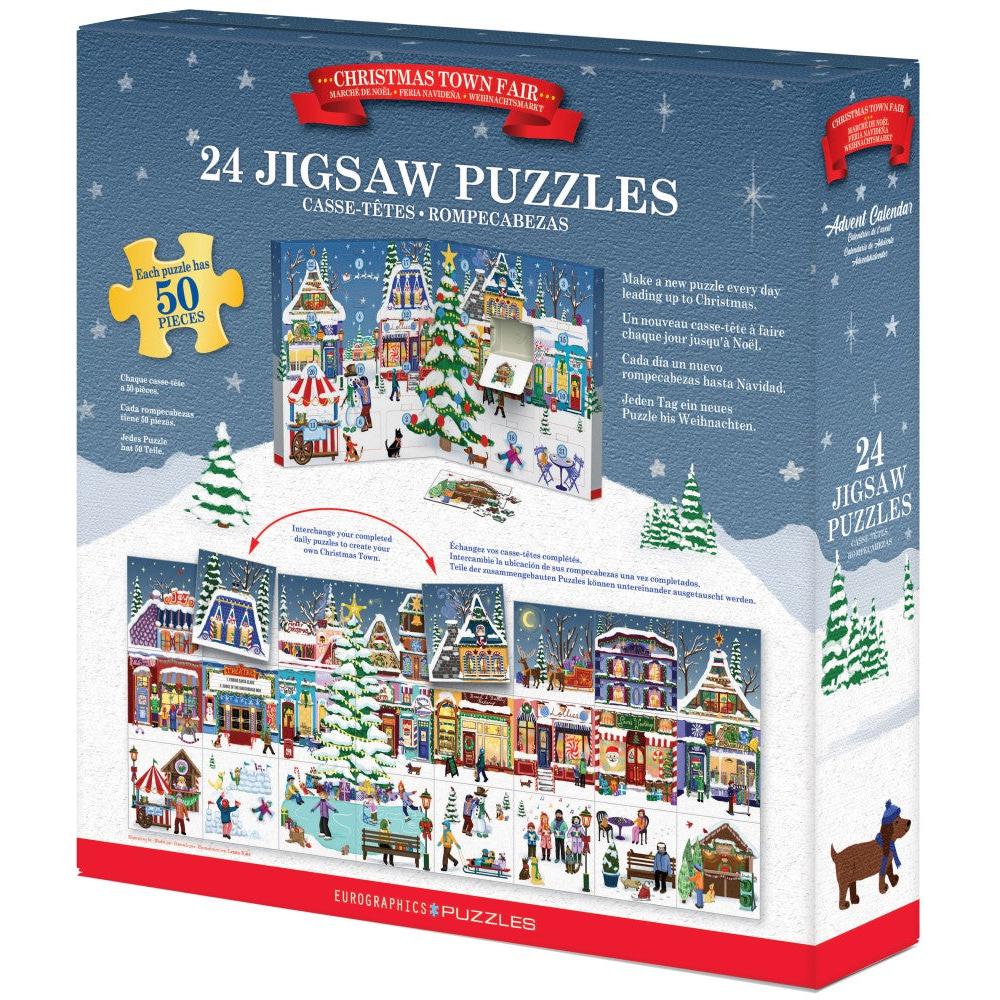 Christmas Town Fair Advent Calendar - 24 Set of 50 Piece Mini Jigsaw Puzzles Eurographics