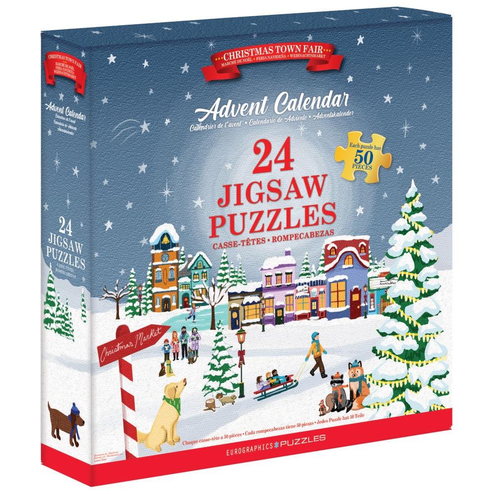 Christmas Town Fair Advent Calendar - 24 Set of 50 Piece Mini Jigsaw Puzzles Eurographics