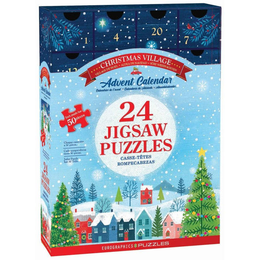 Christmas Village Advent Calendar - 24 Set of 50 Piece Mini Jigsaw Puzzles Eurographics