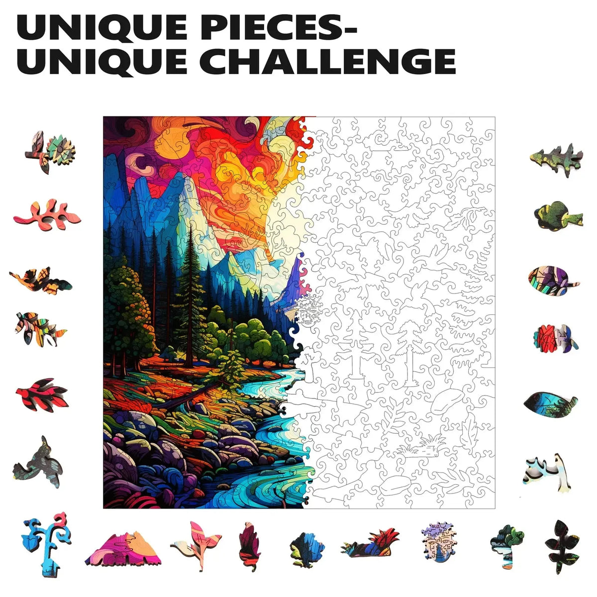 Chromatic Cliffs 300 Piece Wooden Jigsaw Puzzle Trippy