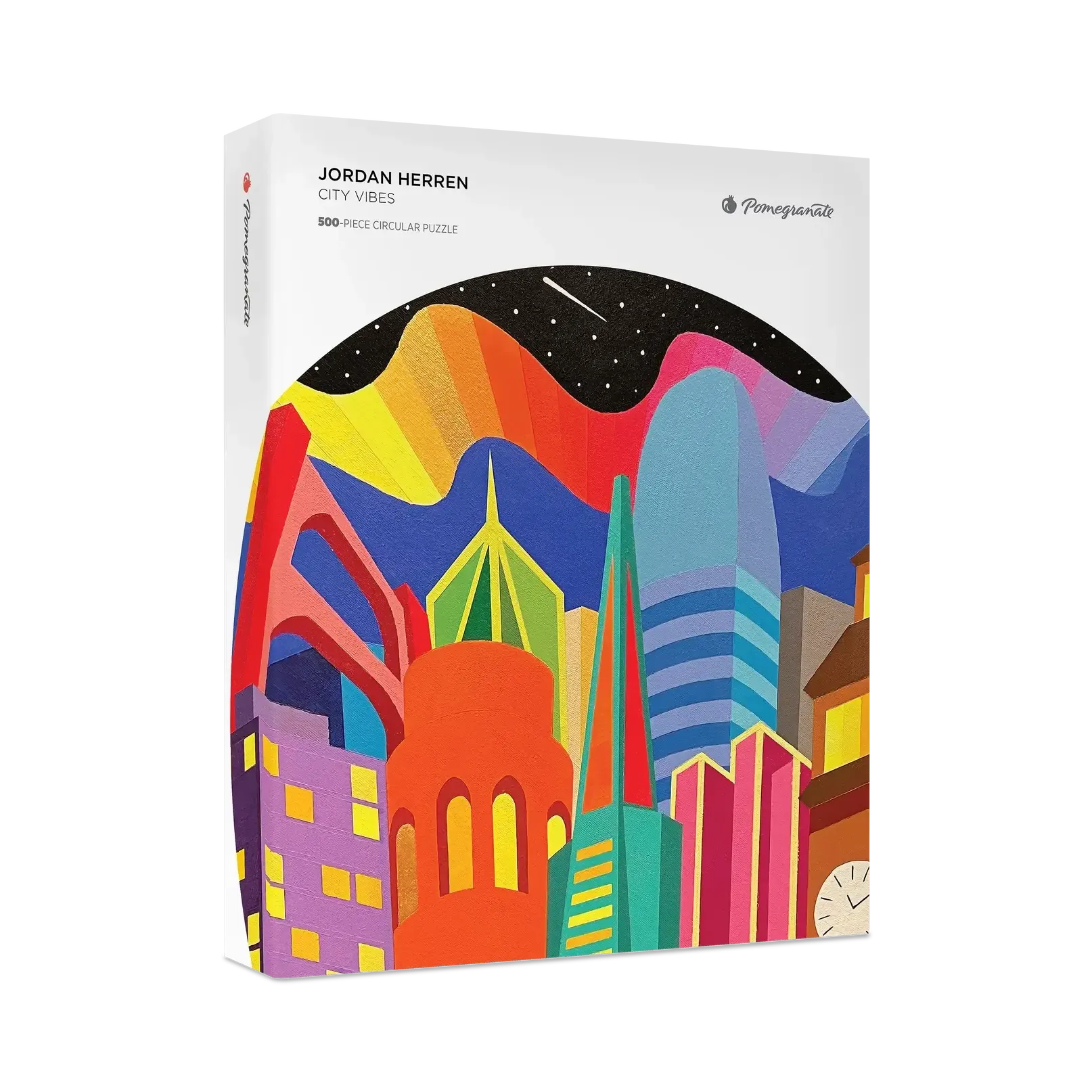 City Vibes by Jordan Herren 500 Piece Round Jigsaw Puzzle Pomegranate