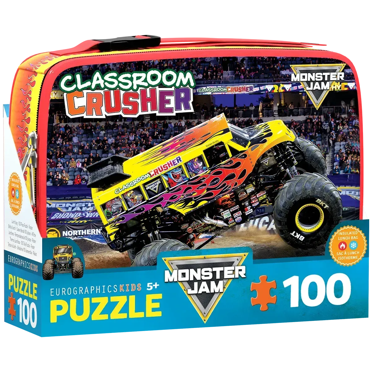 Classroom Crusher Monster Jam Lunch Bag & 100 Piece Jigsaw Puzzle Eurographics