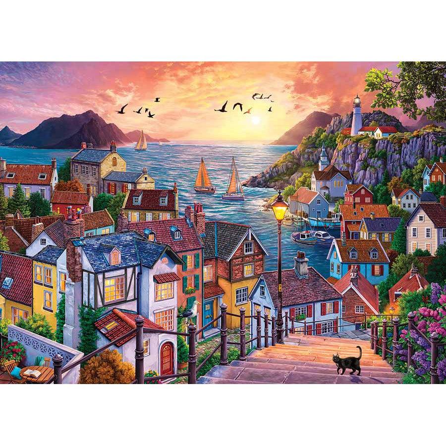 Coastal Town at Sunset 1000 Piece Jigsaw Puzzle Cobble Hill