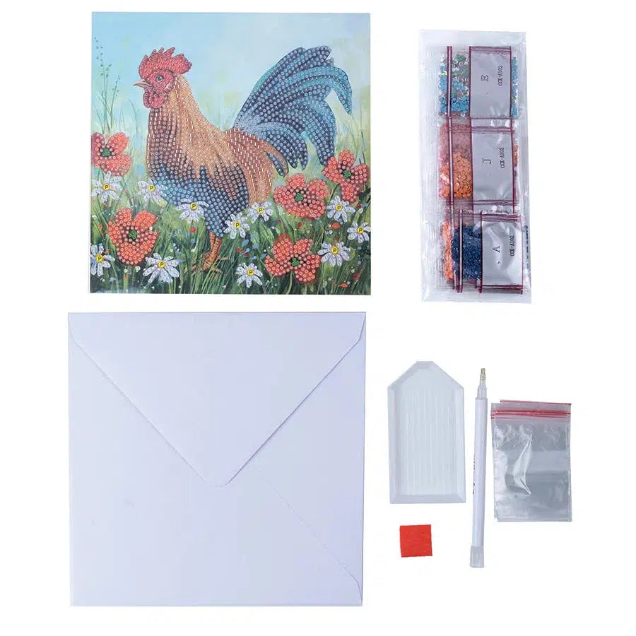 Cockerel in the Field Crystal Art Card Kit Craft Buddy