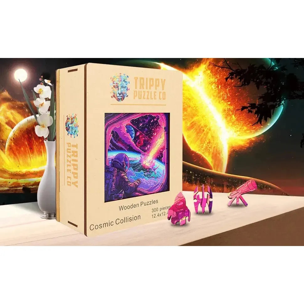 Cosmic Collision 300 Piece Wooden Jigsaw Puzzle Trippy