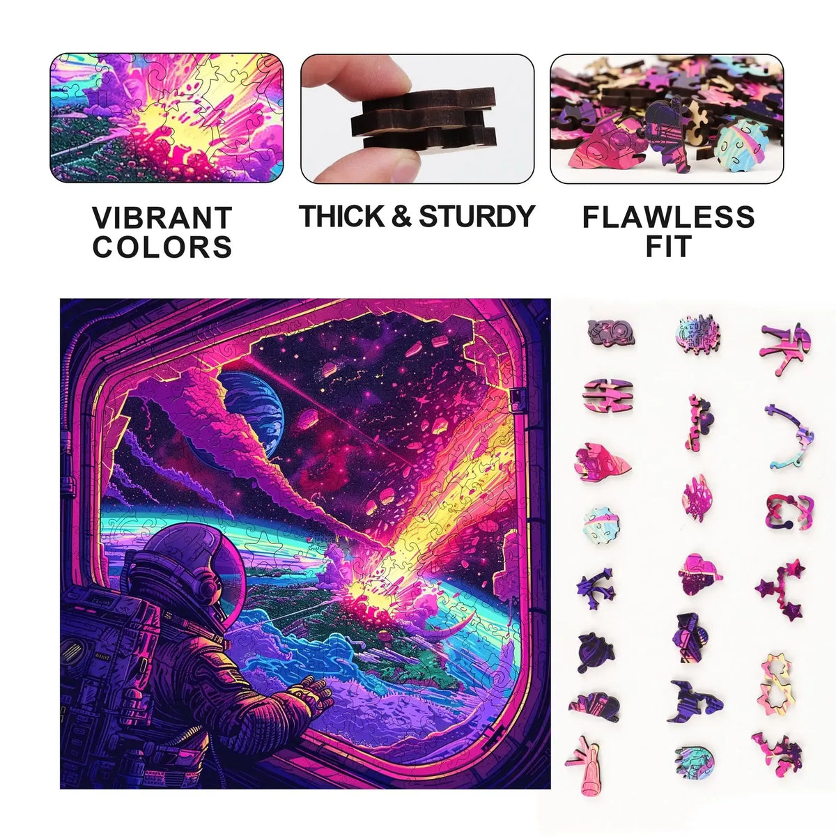 Cosmic Collision 300 Piece Wooden Jigsaw Puzzle Trippy