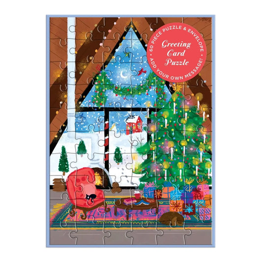 Cozy Cabin Christmas Greeting Card 60 Piece Jigsaw Puzzle Galison