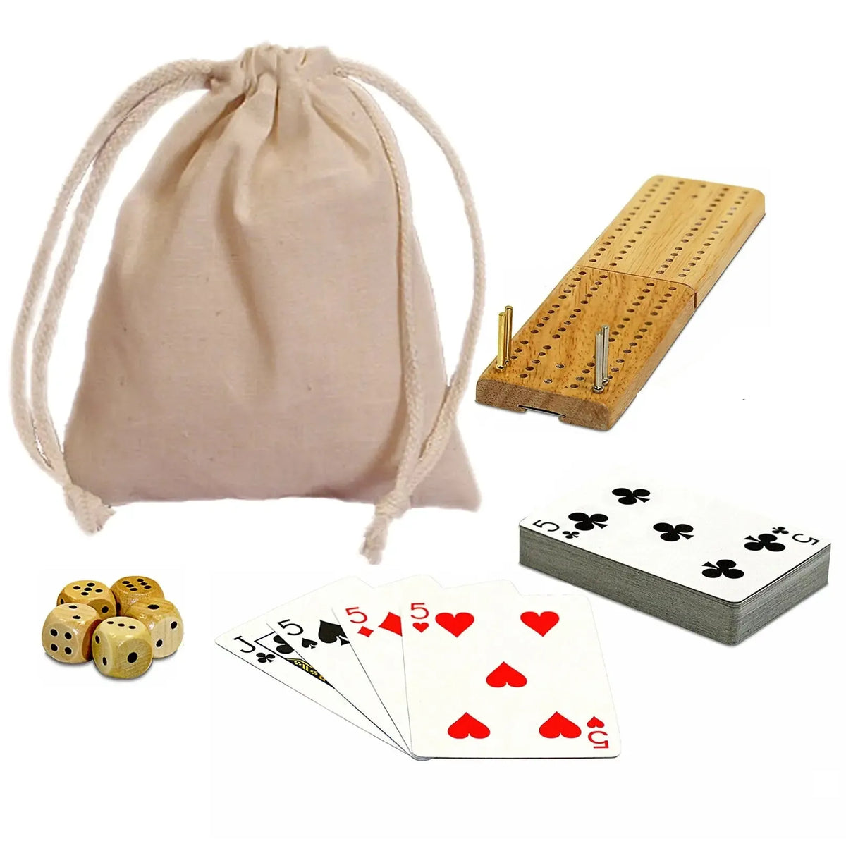 Cribbage & More Travel Game Set- Cards, Board, Pegs, Dice & Pouch - WEG