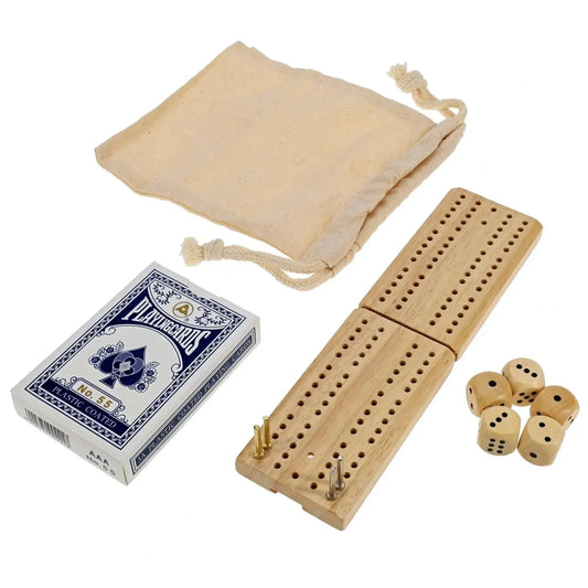 Cribbage & More Travel Game Set- Cards, Board, Pegs, Dice & Pouch - WEG