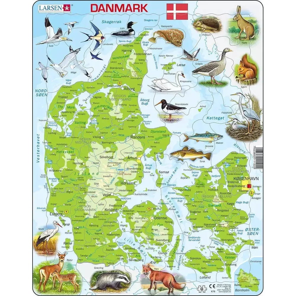 Denmark Map 66 Piece Tray Jigsaw Puzzle Larsen