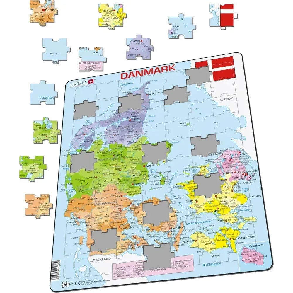 Denmark Map 70 Piece Tray Jigsaw Puzzle Larsen