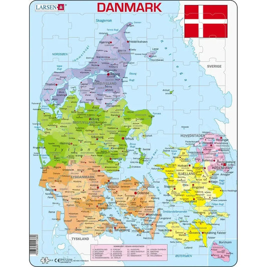 Denmark Map 70 Piece Tray Jigsaw Puzzle Larsen