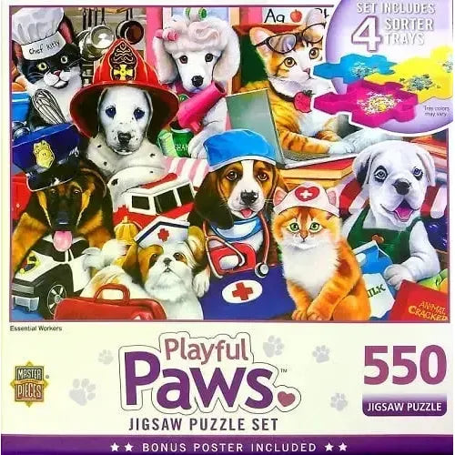 Essential Workers Playful Paws 550 Piece Jigsaw Puzzle (with Sorting Trays) MasterPieces