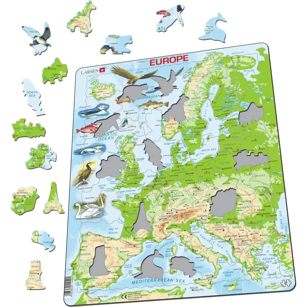 Europe Topographic Map 87 Piece Tray Jigsaw Puzzle Larsen