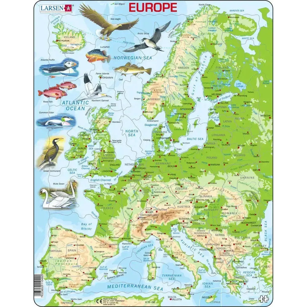 Europe Topographic Map 87 Piece Tray Jigsaw Puzzle Larsen