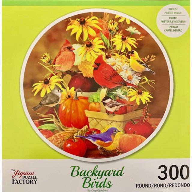 Fall Harvest Backyard Birds 300 Piece Round Jigsaw Puzzle Leap Year