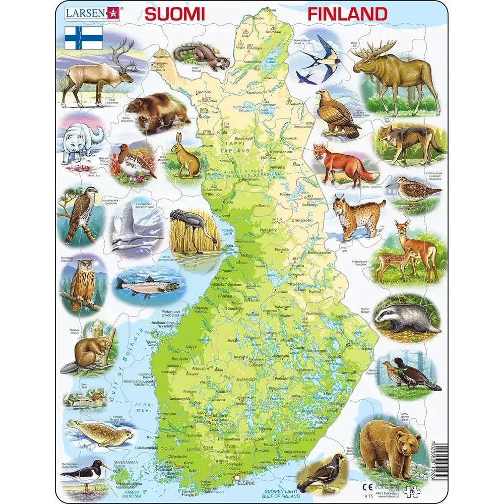 Finland Map & Animals 78 Piece Tray Jigsaw Puzzle Larsen