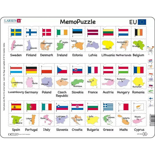 Flags & Capitals of the European Union 54 Piece Tray Jigsaw Puzzle Larsen