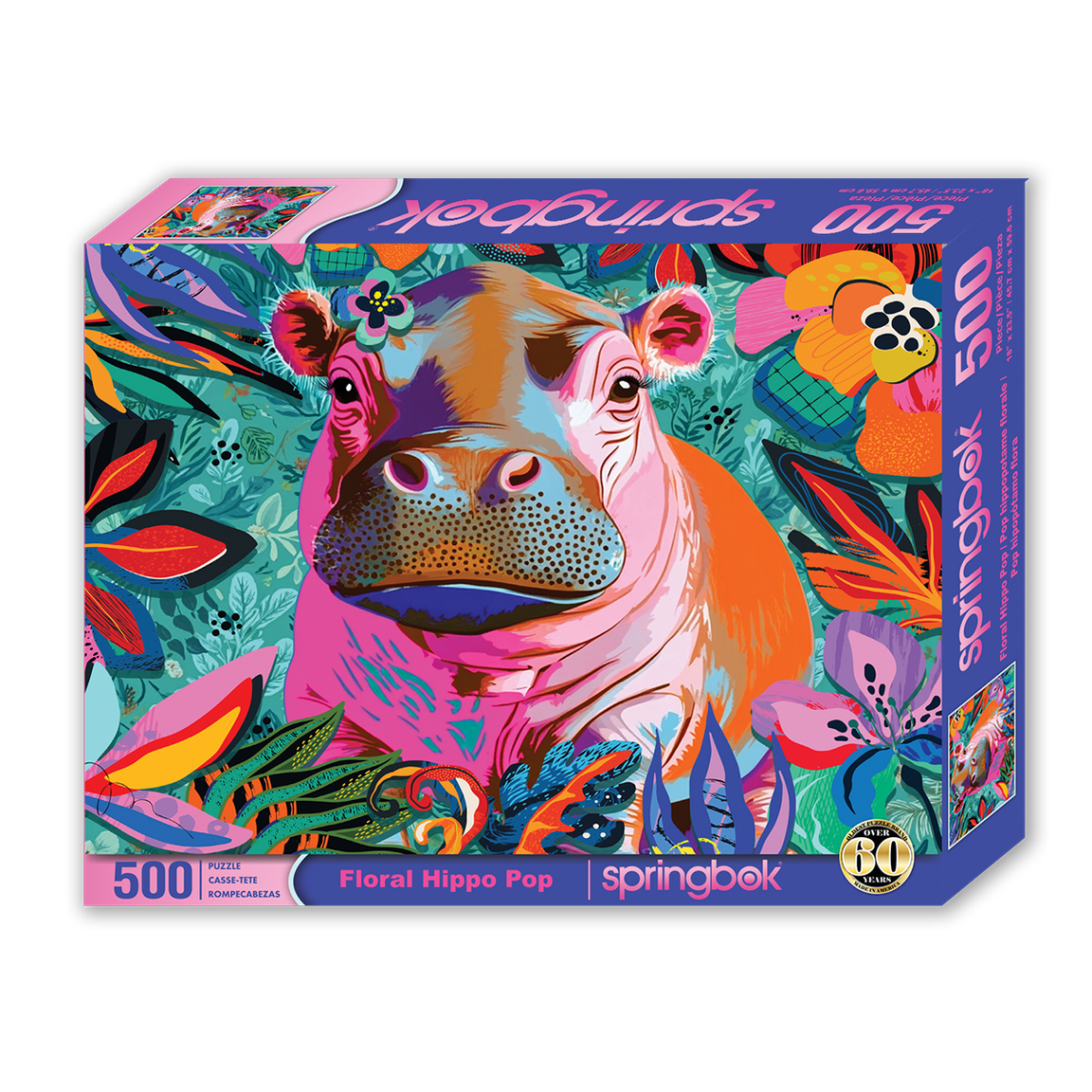 Floral Hippo Pop 500 Piece Jigsaw Puzzle Springbok