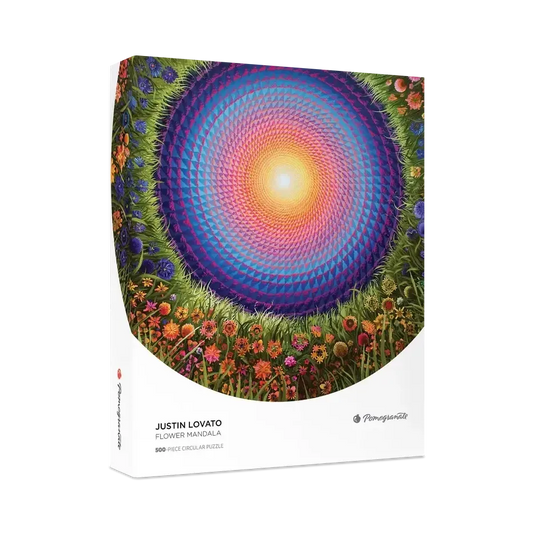 Flower Mandala by Justin Lovato 500 Piece Round Jigsaw Puzzle Pomegranate