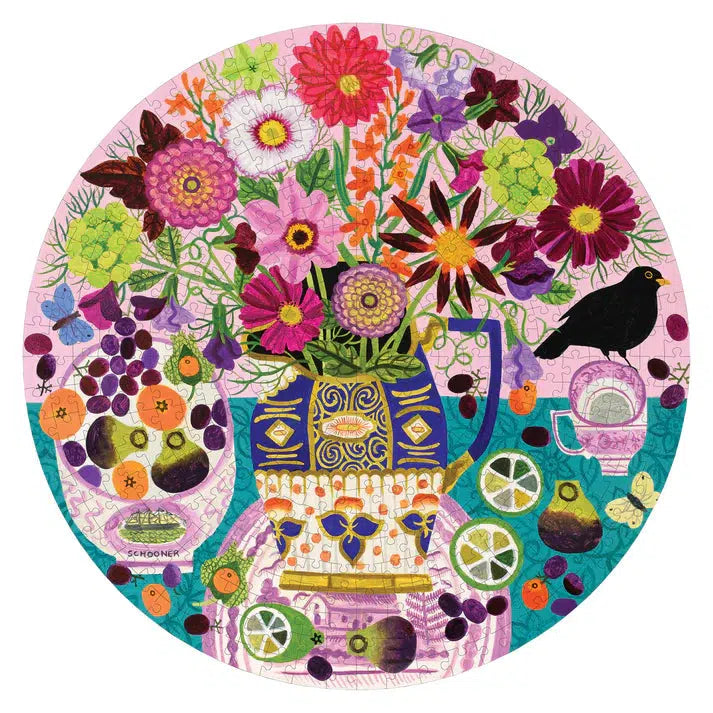 Fruits & Flowers Still Life 500 Piece Round Jigsaw Puzzle eeBoo